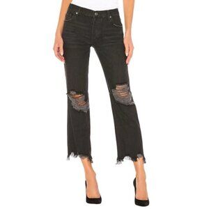 Free People We The Free Black Maggie Mid Rise Straight Leg Jean size 27